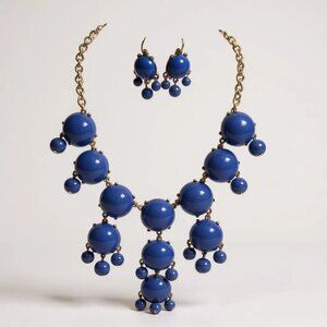 NAVY BLUE GOLD TONE LUCITE STUD BAUBLE BUBBLE BIP NECKLACE EARRING
